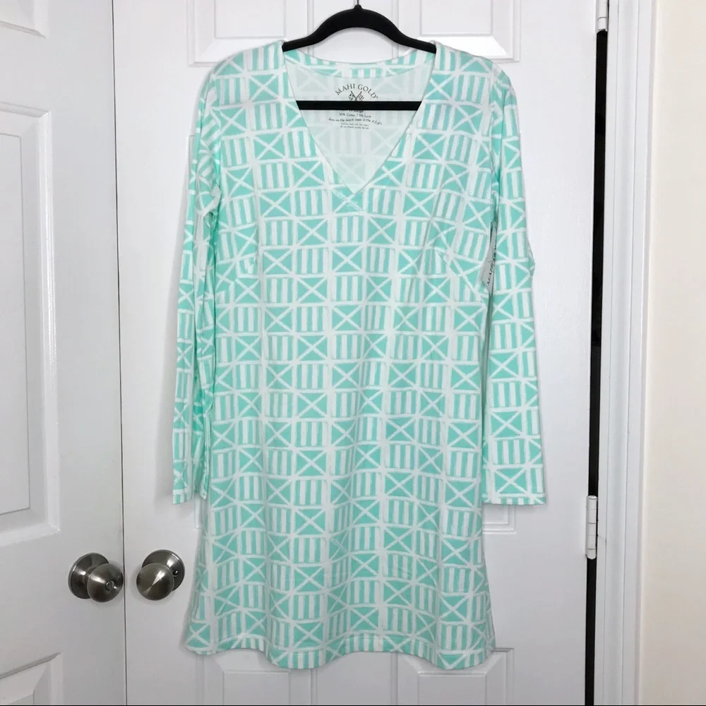 NWT MAHI GOLD mint green white Bimini dress Extra Large XL - Picture 1 of 5